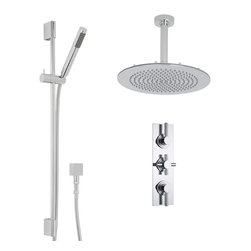 Hudson Reed - Tec Thermostatic Shower System with 12 Round Ceiling Head & Handshower - Showerheads And Body Sprays