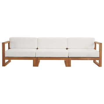Lounge Sectional Sofa Chair Set, Wood, Brown Natural White, Modern, Outdoor
