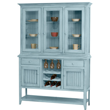 Coastal Dining Hutch and Buffet with Wine Rack, Insteresting Aqua
