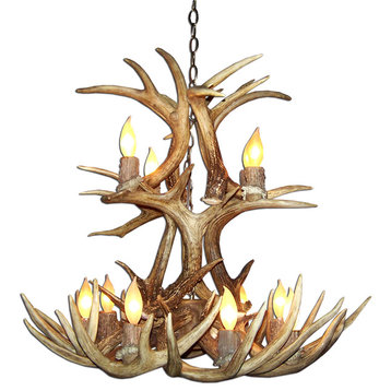 Real Shed Antler 12 Light Whitetail Cascading Chandelier, Large, With Parchment