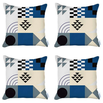 Set of 4 Blue Boho Chic Printed Pillow Covers
