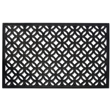 DII 30x18" Modern Style Recycled Rubber Lattice Doormat in Black