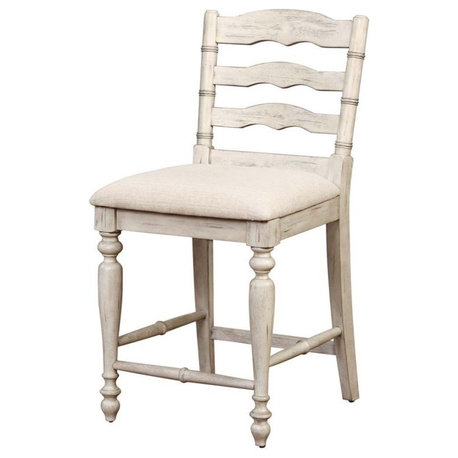 Pemberly Row 24" Transitional Wood Counter Stool in Antique White