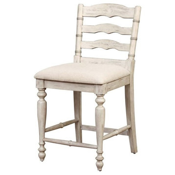 Pemberly Row 24" Transitional Wood Counter Stool in Antique White