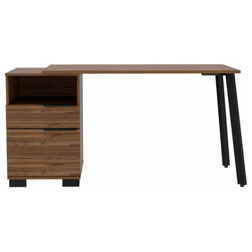FM FURNITURE Petra Writing Desk with Open Shelf, Cabinet, and Drawer, Mahogany