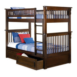 Colorado Twin over Twin Bunk Bed with Raised Panel Drawers in Antique Walnut - Bunk Beds