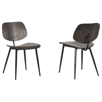 Armen Living Miki Modern Wood Dining Accent Chairs in Black (Set of 2)
