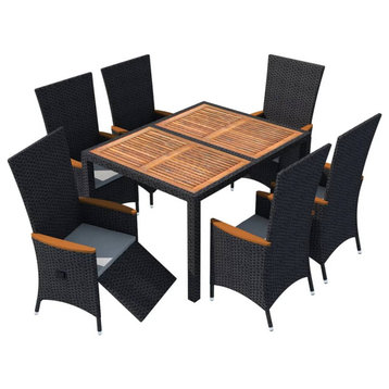 vidaXL Patio Dining Set 7 Piece Table and Chairs with Cushion Poly Rattan Black