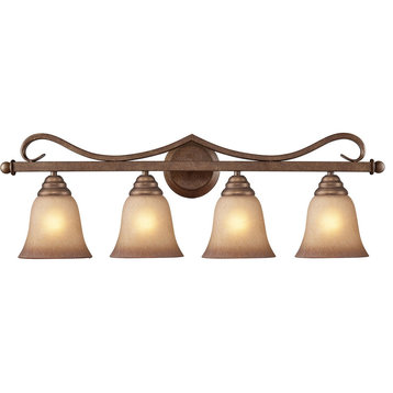 Lawrenceville 4-Light Vanity, Mocha With Antique Amber Glass