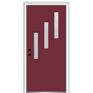 30 in.x80 in. 3 Lite Frosted Right-Hand Inswing Painted Fiberglass Smooth Door