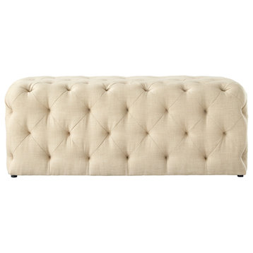 Earl Upholstered Modern Bench, Tufted Design, Beige Linen