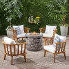 Stephanie Outdoor Acacia Wood 4 Seater Club Chairs and Fire Pit Set
