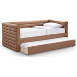 Meridian Furniture - Beverly Vegan Leather Upholstered Daybed, Cognac - Enjoy added sleeping space with the addition of this Beverly cognac vegan leather twin daybed. It's upholstered with soft premium vegan leather, it's water-resistant and anti-scratch. Featuring deep channel tufting for comfort and style, the daybed includes a twin trundle with a rolling design for up to an 8" thick mattress. Serve dual purposes with the trundle as storage or an additional sleeping area. With its contemporary design, this daybed blends functionality and elegance, ideal for maximizing space and comfort in your modern living area.