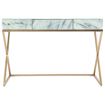 Henley Faux Marble Writing Desk With Storage