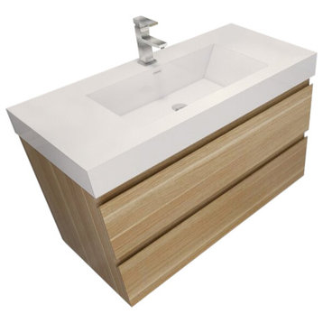42" Wall Mount Vanity With Reinforced Acrylic Sink, White Oak