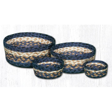 Earth Rugs CB-79 Light & Dark Blue / Mustard Casserole Baskets Set of 4