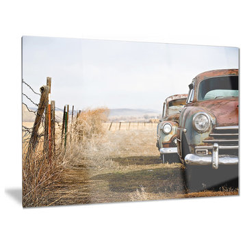 "Vintage Cars" Contemporary Glossy Metal Wall Art, 28"x12"