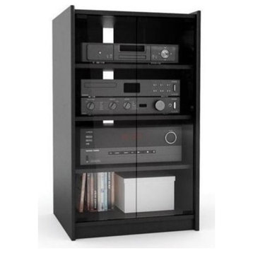 Bowery Hill Contemporary Glass Enclosed Audio Rack in Ravenwood Black