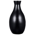 Villacera - Villacera Handcrafted 16" Tall Black Bamboo Vase Sustainable Bamboo - Accent any space with Villacera's whimsically modern Handcrafted 16 Tall Black Bamboo Vase, perfect as a stand-alone piece or filled with your favorite fillers, silk plants or artificial flowers. Standing 16-Inches tall, its smooth bottleneck profile is interrupted by the soft texture of the natural spun bamboo, creating a charming and exotic statement in any living space.  Each Villacera Handmade Bamboo Vase is uniquely hand spun out of sustainable, lightweight bamboo, leaving minimal differences of each piece.  Bamboo is relatively lightweight, yet dense and therefore very durable, requiring little to no maintenance, providing your home and dining room with decor for years to come.
