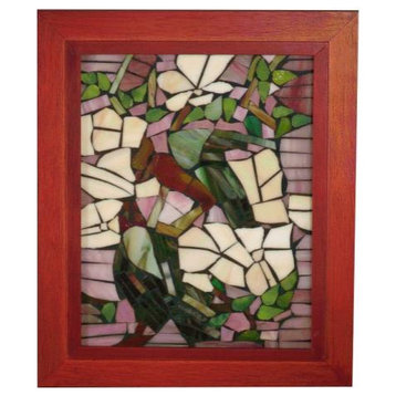 Dale Tiffany M0011SH Parrots, 10" Mosaic Art Glass Wall Panel, White