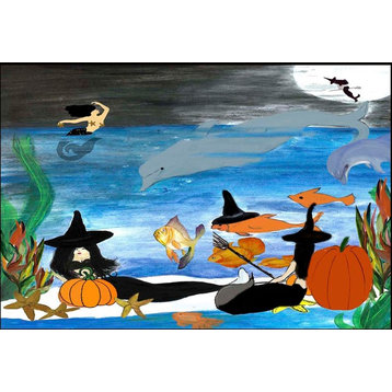 Halloween Floor Mats Indoor Outdoor Rug, 24x36, Mermaid Witch Beach Party