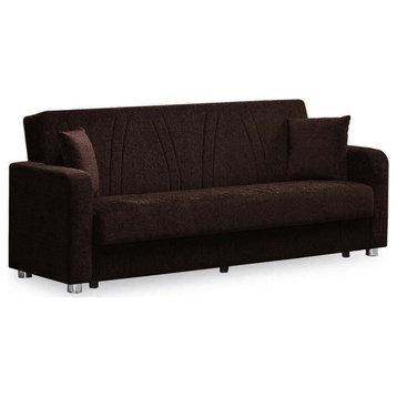 Modern Sleeper Sofa, Chenille Fabric Seat & Unique Stitched Accent, Dark Brown