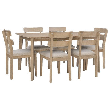 Linon Miles Wood Seven Piece Dining Set in Natural Brown