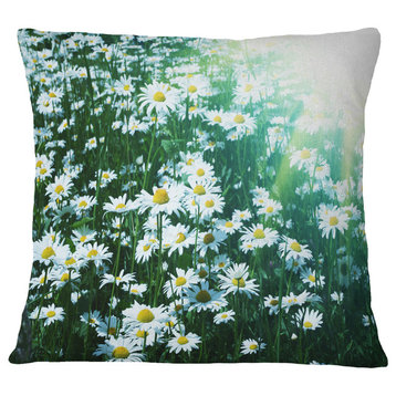 Sunny Garden With Cute White Flowers Floral Throw Pillow, 16"x16"