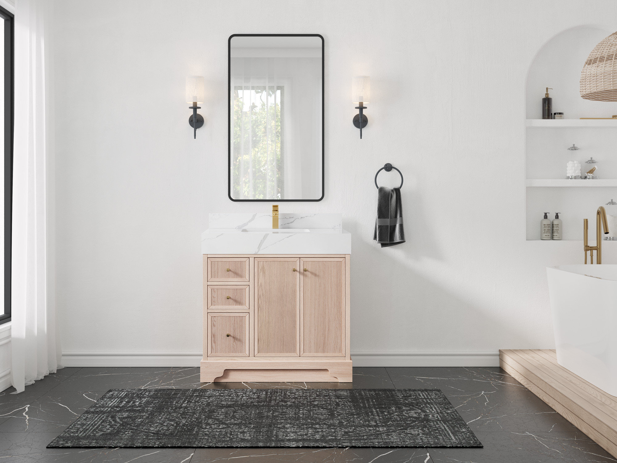Manhattan Bathroom Vanity, 36" Center Right - Transitional - Bathroom