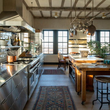 Hand Hewn Timber Ceiling Beams in a French Country Kitchen