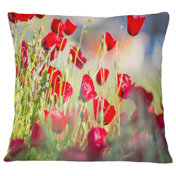 Beautiful Red Poppy Flowers View Floral Throw Pillow, 16"x16"