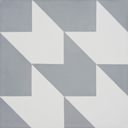 Moroccan Mosaic and Tile House - Oujda Handmade Cement Tile, Gray/White, Sample - Tile