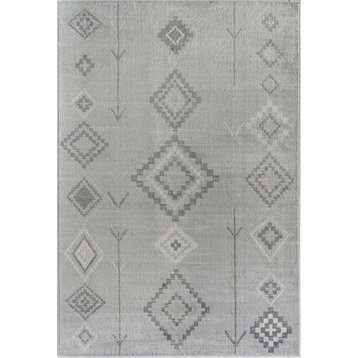 Modern Bohemian Area Rug, Native Tribal Geometric Pattern, Fog/8'9" X 12'