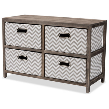 Conley Modern Gray and White Fabric Upholstered 4-Basket Storage Unit