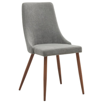 Mid-Century Fabric & Metal Side Chairs, Set of 2, Gray/Walnut