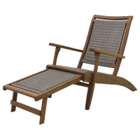 Gray Wicker and Eucalyptus Lounger With Built-In Ottoman
