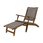 Gray Wicker and Eucalyptus Lounger With Built-In Ottoman