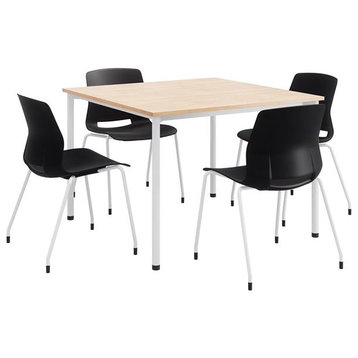 KFI Dailey 42in Square Dining Set - Natural/White Table - Black Chairs