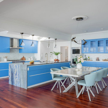 Oceanfront Custom Blue Kitchen in Marblehead, MA