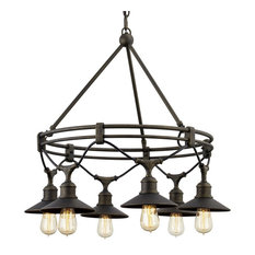 6-Light Chandelier, Industrial Style, 30"x24.5"High