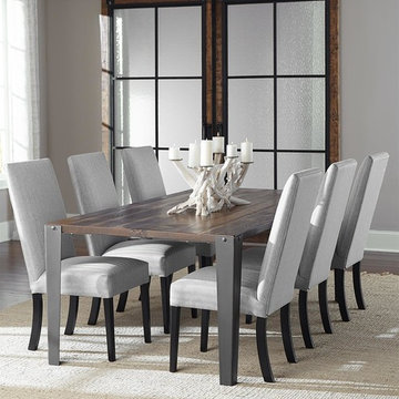 Industrial Farmhouse: Reclaimed Wood Table & Parsons Chairs
