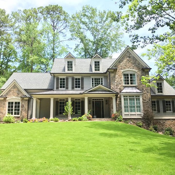 Earthy stone and shake siding