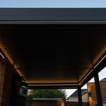 Modern Cedar Deck, Louvered Pergola & Outdoor Kitchen Retreat