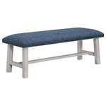 OSP Home Furnishings - Callen Bench With White Wash Frame, Navy Fabric - Add sophisticated appeal to your entry, dining room or guest room with the versatile Callen Bench. Perfect for adding definition to an entry. Ideal for giving that finishing touch to a cozy guest room and a smart way to add extra seating in the dining room. Create a winning solution to any seating whim. Attractive mortise and tenon frame made of solid wood and tailored nailhead trim keep this design on-point and perfectly in place anywhere in your home.