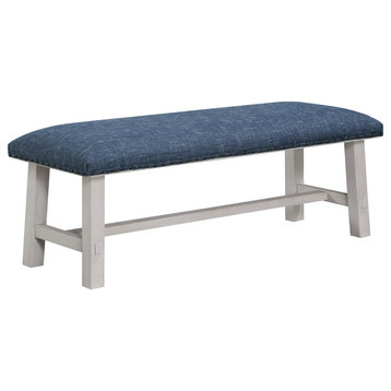 Callen Bench With White Wash Frame, Navy Fabric
