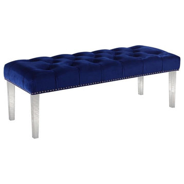 Best Master Suede Fabric Upholstered Bench in Navy Blue/Acrylic Legs