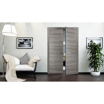 Modern French Double Doors | Planum 0010 Ginger Ash | Bedroom Closet Set Solid,