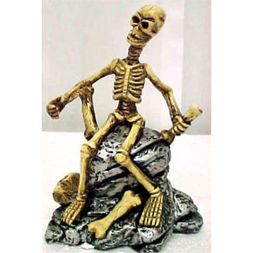 Creepy Skeleton Sitting On Rocks Statue Figure