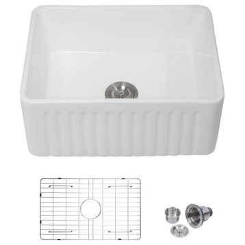White Farmhouse Ceramic Bar Kitchen Sink Single Bowl Basin 24"