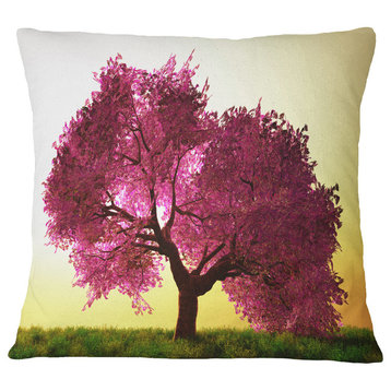 Cherry Blossom in Beautiful Garden Landscape Printed Throw Pillow, 16"x16"